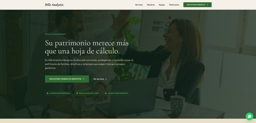 Web de Hills Analytics, asesoría financiera